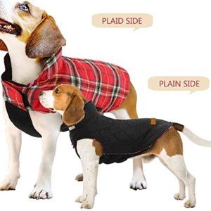 NWT-Warm Kuoser Reversible Plaid Dog Coat-Bright Red Medium